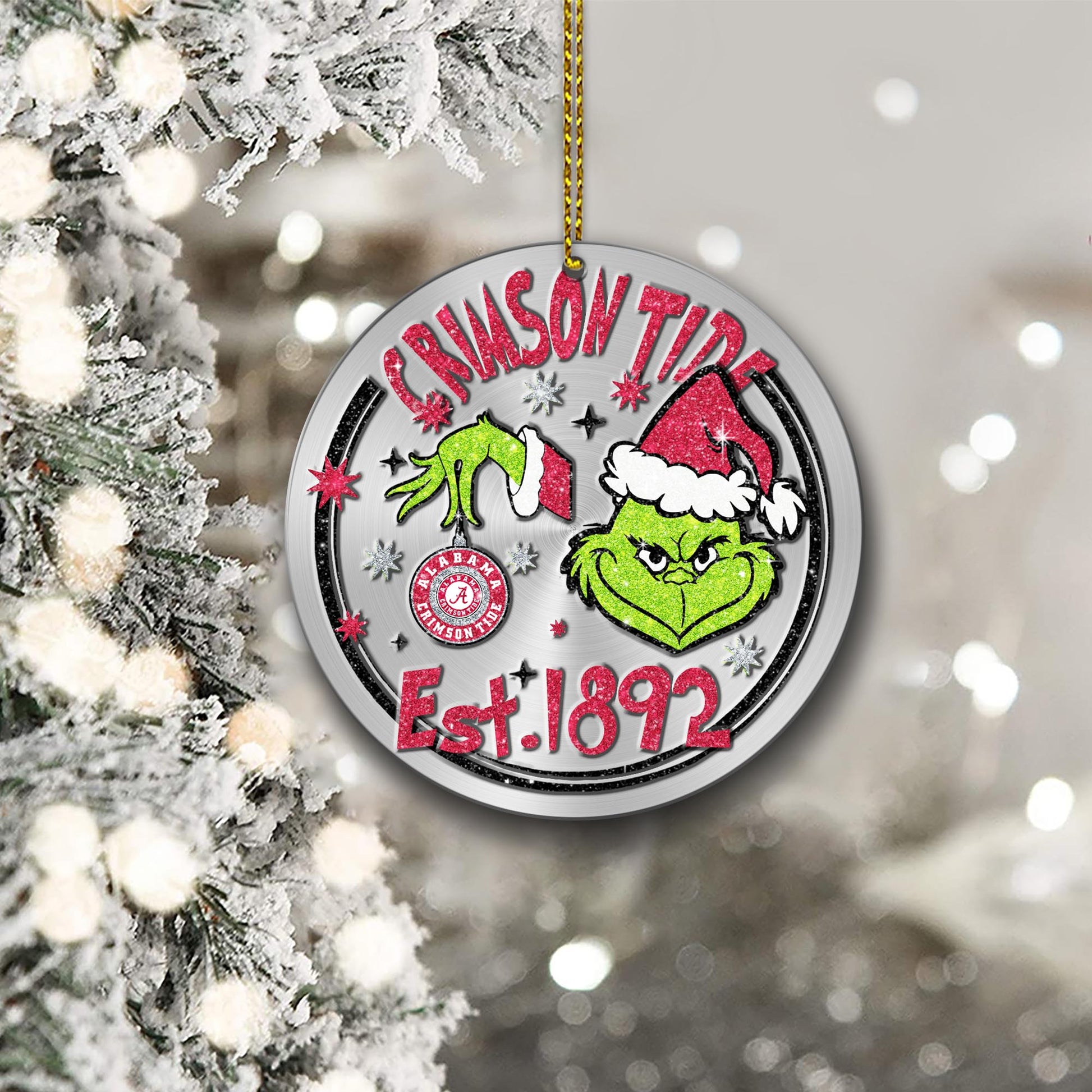 Alabama Crimson Tide Grinch Circle Aluminium Ornament 2 Side Trending New Arrivals H52900 ETUG311023
