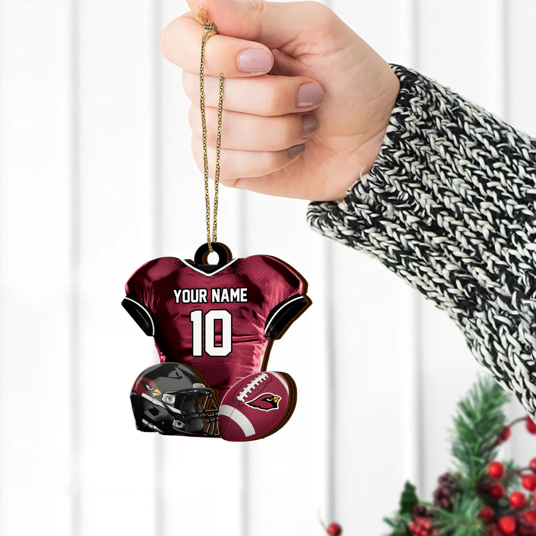 Arizona Cardinals 2 Layered Piece Wooden Ornament Custom Name And Number, Sport Team Ornament, Sport Gifts ETRG-52175