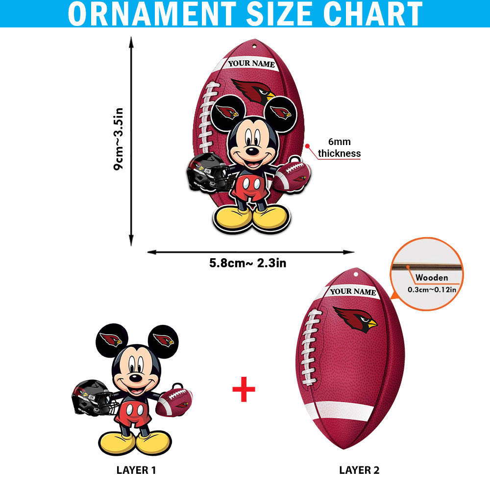 Arizona Cardinals 2 Layered Wooden Ornament Personalized Your Name, MK Mouse And Sport Team Ornament, Sport Gifts, Sport Decorations ETHY-52118