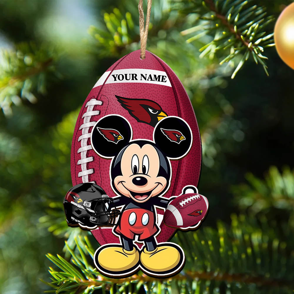 Arizona Cardinals 2 Layered Wooden Ornament Personalized Your Name, MK Mouse And Sport Team Ornament, Sport Gifts, Sport Decorations ETHY-52118