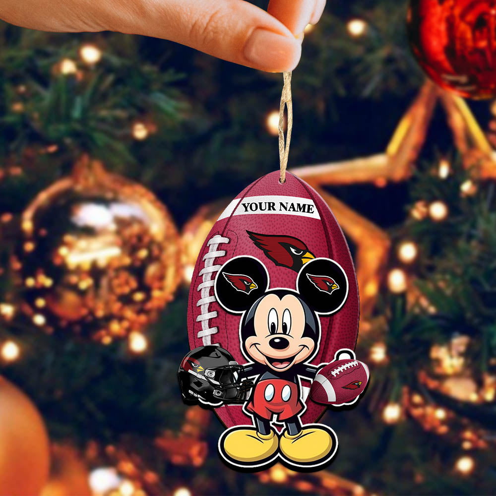 Arizona Cardinals 2 Layered Wooden Ornament Personalized Your Name, MK Mouse And Sport Team Ornament, Sport Gifts, Sport Decorations ETHY-52118