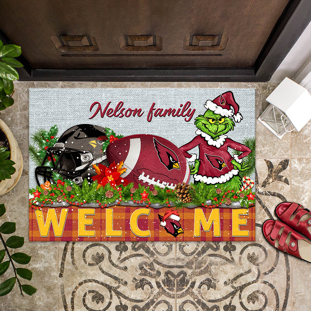 Arizona Cardinals Football Team Doormat Personalized Your Family Name, Sport And Grinch Doormat, Football Lovers Gifts, Home Decorations ETHY-53152