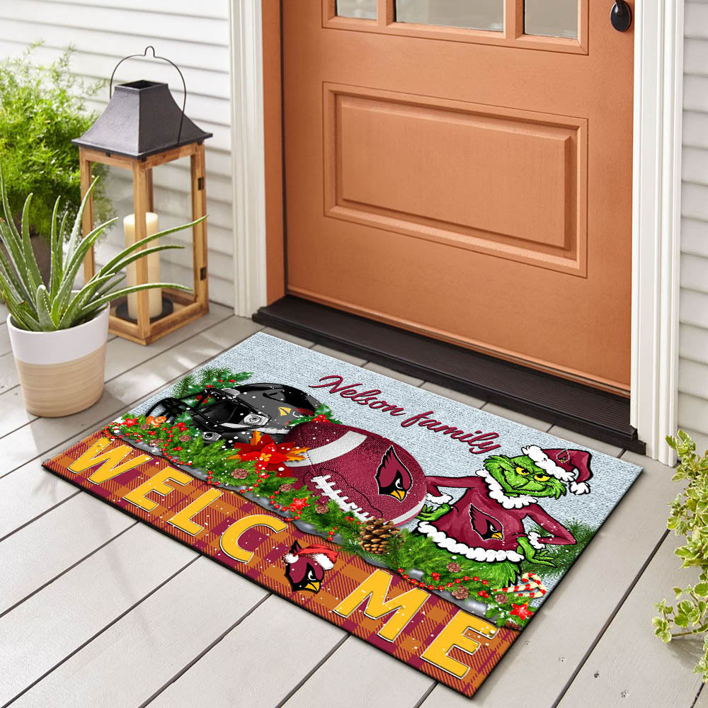 Arizona Cardinals Football Team Doormat Personalized Your Family Name, Sport And Grinch Doormat, Football Lovers Gifts, Home Decorations ETHY-53152