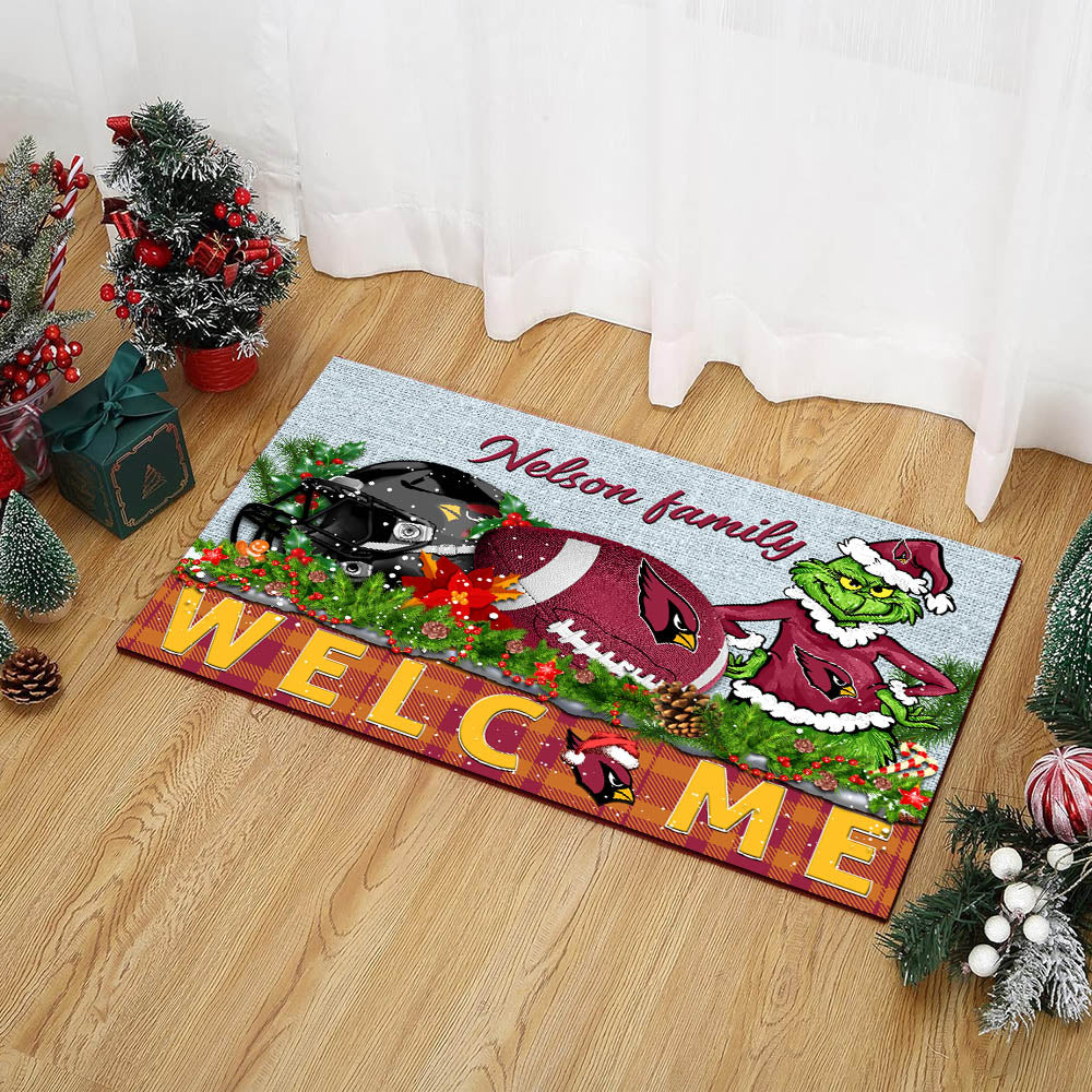 Arizona Cardinals Football Team Doormat Personalized Your Family Name, Sport And Grinch Doormat, Football Lovers Gifts, Home Decorations ETHY-53152