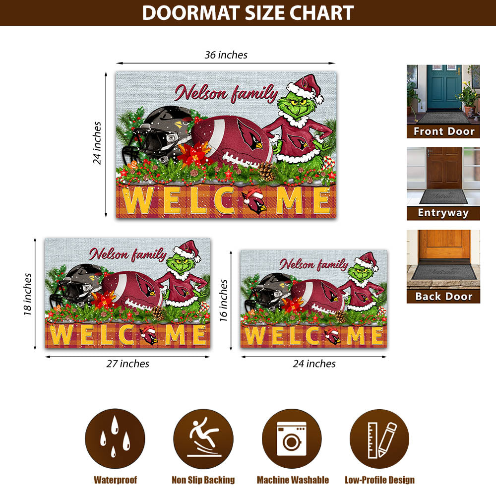 Arizona Cardinals Football Team Doormat Personalized Your Family Name, Sport And Grinch Doormat, Football Lovers Gifts, Home Decorations ETHY-53152