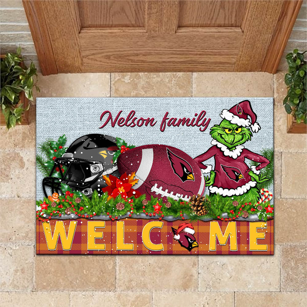 Arizona Cardinals Football Team Doormat Personalized Your Family Name, Sport And Grinch Doormat, Football Lovers Gifts, Home Decorations ETHY-53152