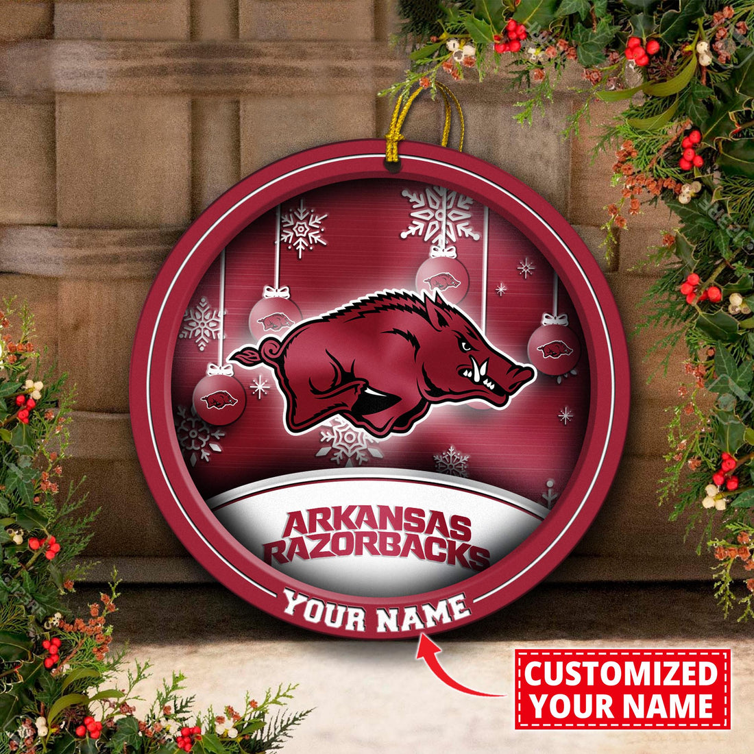 Arkansas Razorbacks Circle Aluminium Custom Ornament 2 Side Trending New Arrivals H52912 ETUG311023