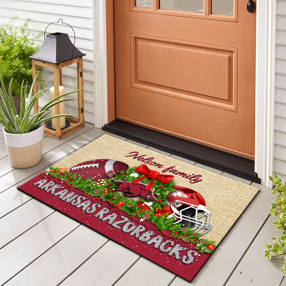 Arkansas Razorbacks Doormat Personalized Your Name, Sport Team Doormat, Christmas Gifts For Football Fan, Home Decor ETHY-52726