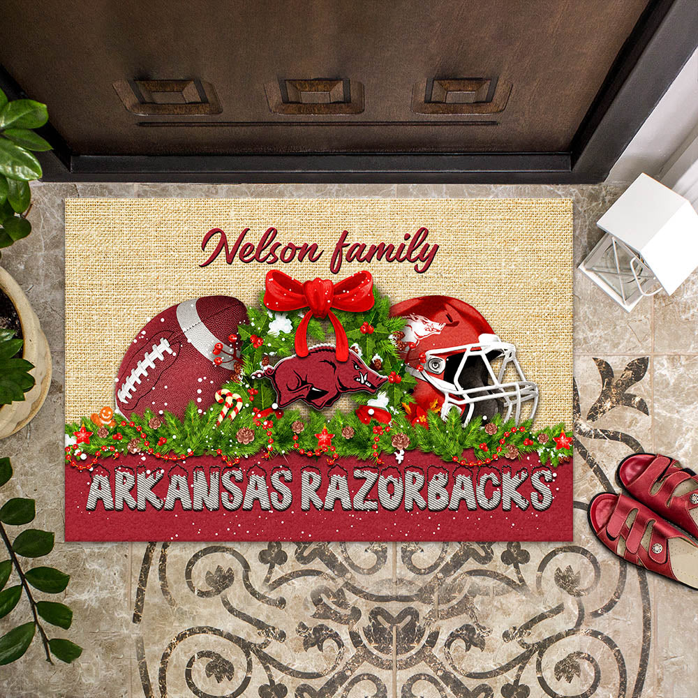 Arkansas Razorbacks Doormat Personalized Your Name, Sport Team Doormat, Christmas Gifts For Football Fan, Home Decor ETHY-52726