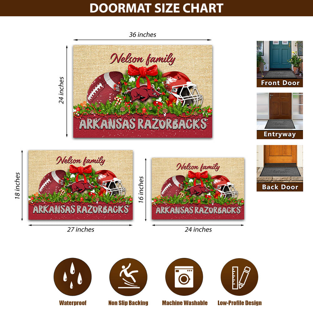 Arkansas Razorbacks Doormat Personalized Your Name, Sport Team Doormat, Christmas Gifts For Football Fan, Home Decor ETHY-52726