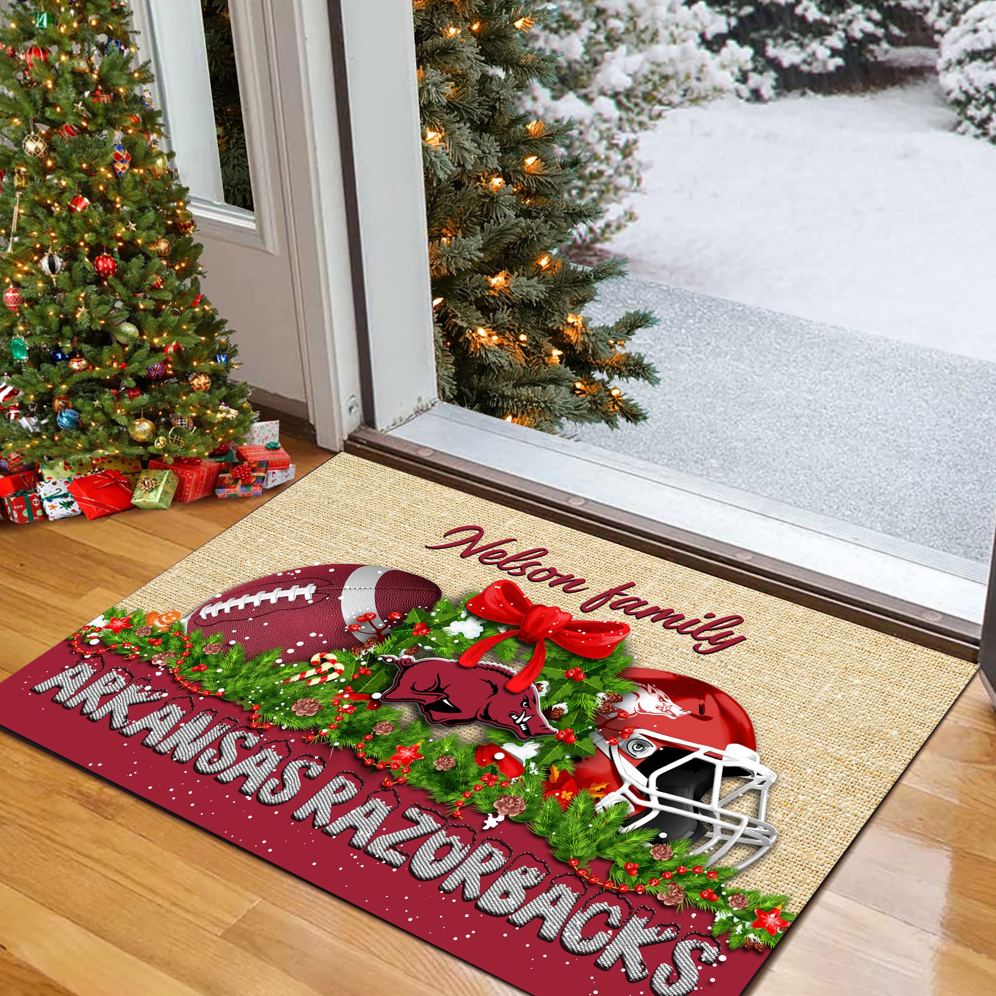 Arkansas Razorbacks Doormat Personalized Your Name, Sport Team Doormat, Christmas Gifts For Football Fan, Home Decor ETHY-52726