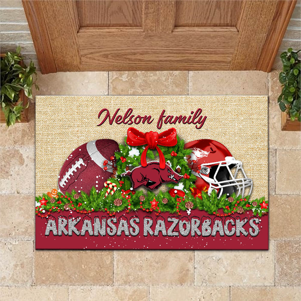 Arkansas Razorbacks Doormat Personalized Your Name, Sport Team Doormat, Christmas Gifts For Football Fan, Home Decor ETHY-52726