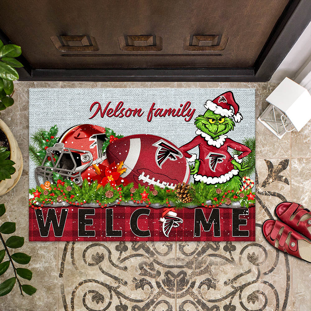 Atlanta Falcons Football Team Doormat Personalized Your Family Name, Sport And Grinch Doormat, Football Lovers Gifts, Home Decorations ETHY-53152