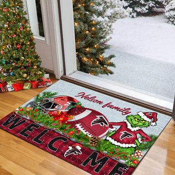 Atlanta Falcons Football Team Doormat Personalized Your Family Name, Sport And Grinch Doormat, Football Lovers Gifts, Home Decorations ETHY-53152