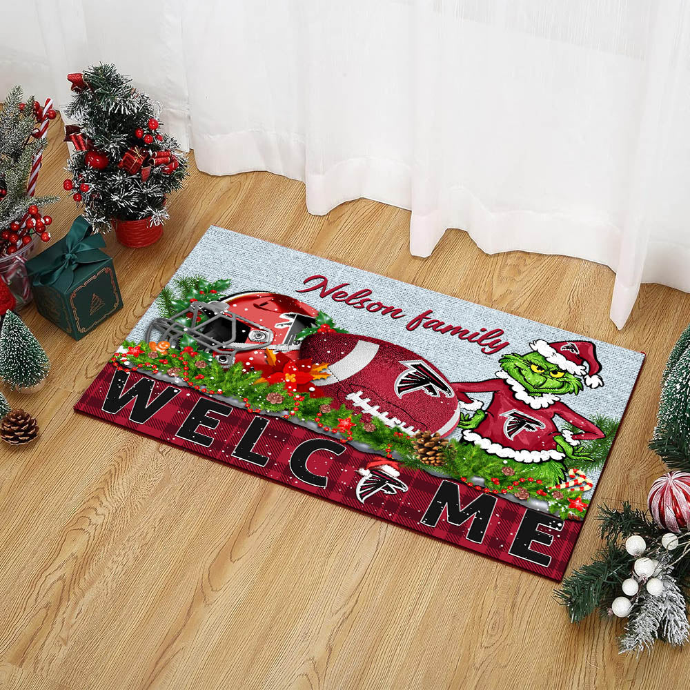 Atlanta Falcons Football Team Doormat Personalized Your Family Name, Sport And Grinch Doormat, Football Lovers Gifts, Home Decorations ETHY-53152