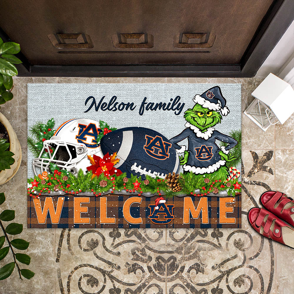 Auburn Tigers Football Team Doormat Personalized Your Family Name, Sport And Grinch Doormat, Football Lovers Gifts, Home Decorations ETHY-53152