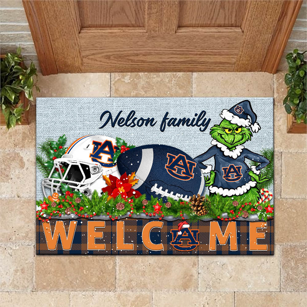 Auburn Tigers Football Team Doormat Personalized Your Family Name, Sport And Grinch Doormat, Football Lovers Gifts, Home Decorations ETHY-53152