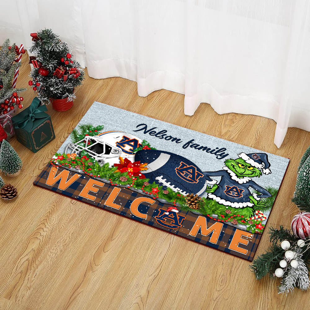Auburn Tigers Football Team Doormat Personalized Your Family Name, Sport And Grinch Doormat, Football Lovers Gifts, Home Decorations ETHY-53152
