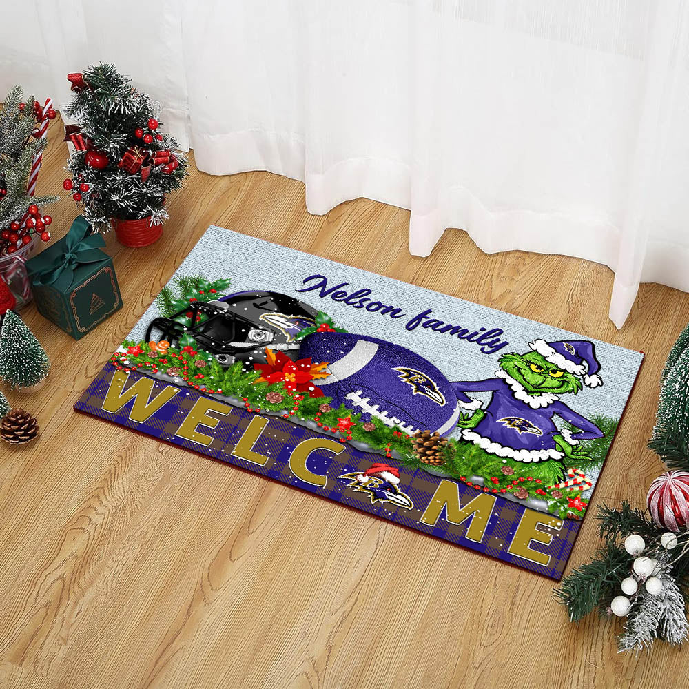 Baltimore Ravens Football Team Doormat Personalized Your Family Name, Sport And Grinch Doormat, Football Lovers Gifts, Home Decorations ETHY-53152