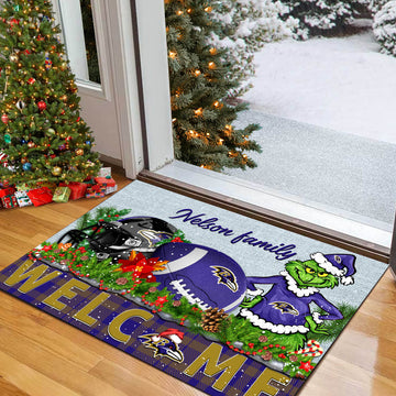 Baltimore Ravens Football Team Doormat Personalized Your Family Name, Sport And Grinch Doormat, Football Lovers Gifts, Home Decorations ETHY-53152