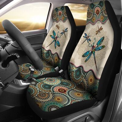 Mandala Dragonfly Car Seat Cover, Dragonfly On Front Seat Cover For Auto