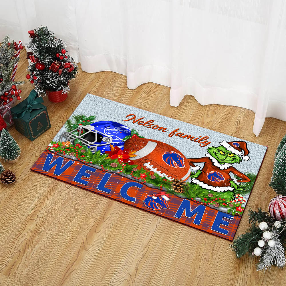Boise State Broncos Football Team Doormat Personalized Your Family Name, Sport And Grinch Doormat, Football Lovers Gifts, Home Decorations ETHY-53152