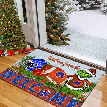 Boise State Broncos Football Team Doormat Personalized Your Family Name, Sport And Grinch Doormat, Football Lovers Gifts, Home Decorations ETHY-53152