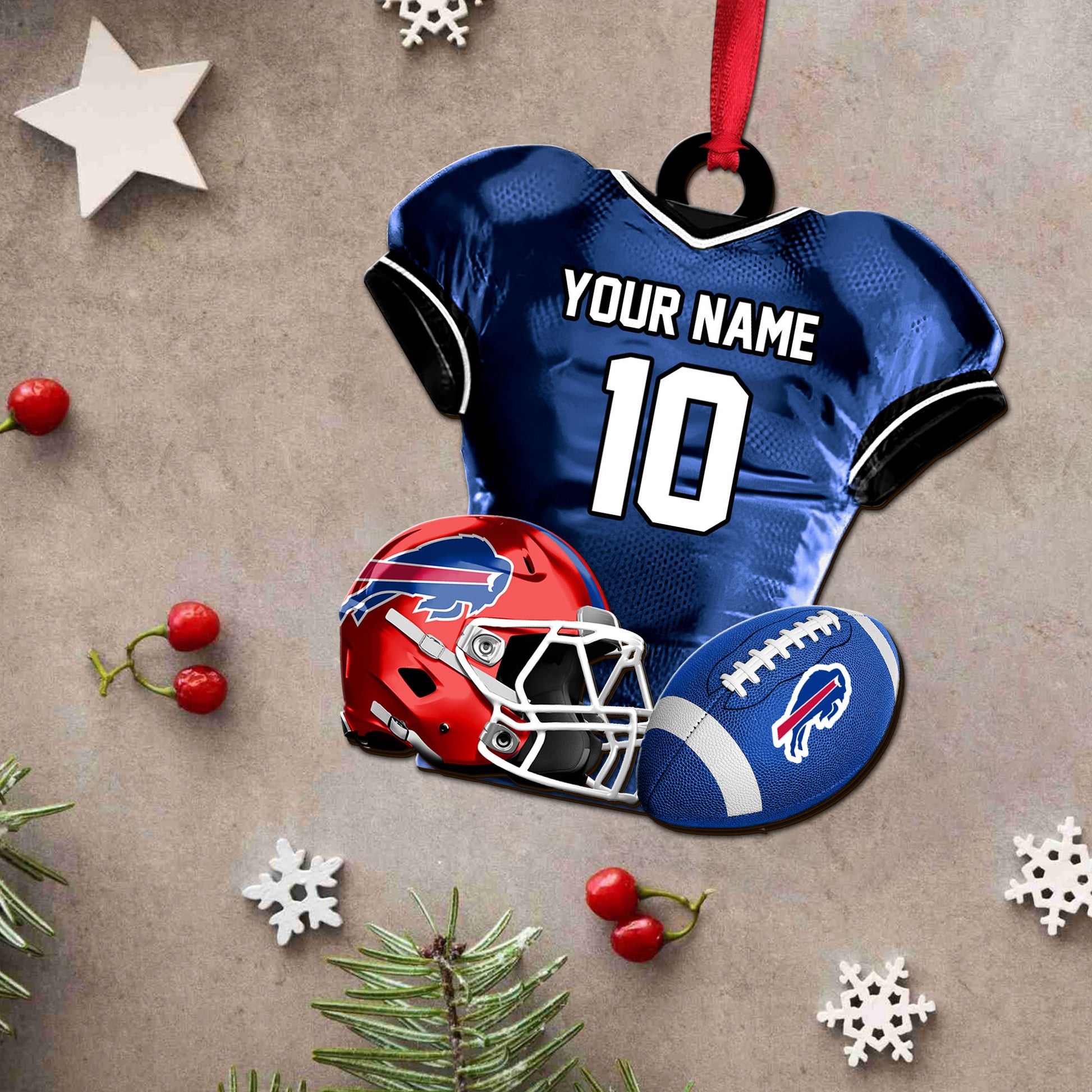 Buffalo Bills 2 Layered Piece Wooden Ornament Custom Name And Number, Sport Team Ornament, Sport Gifts ETRG-52175