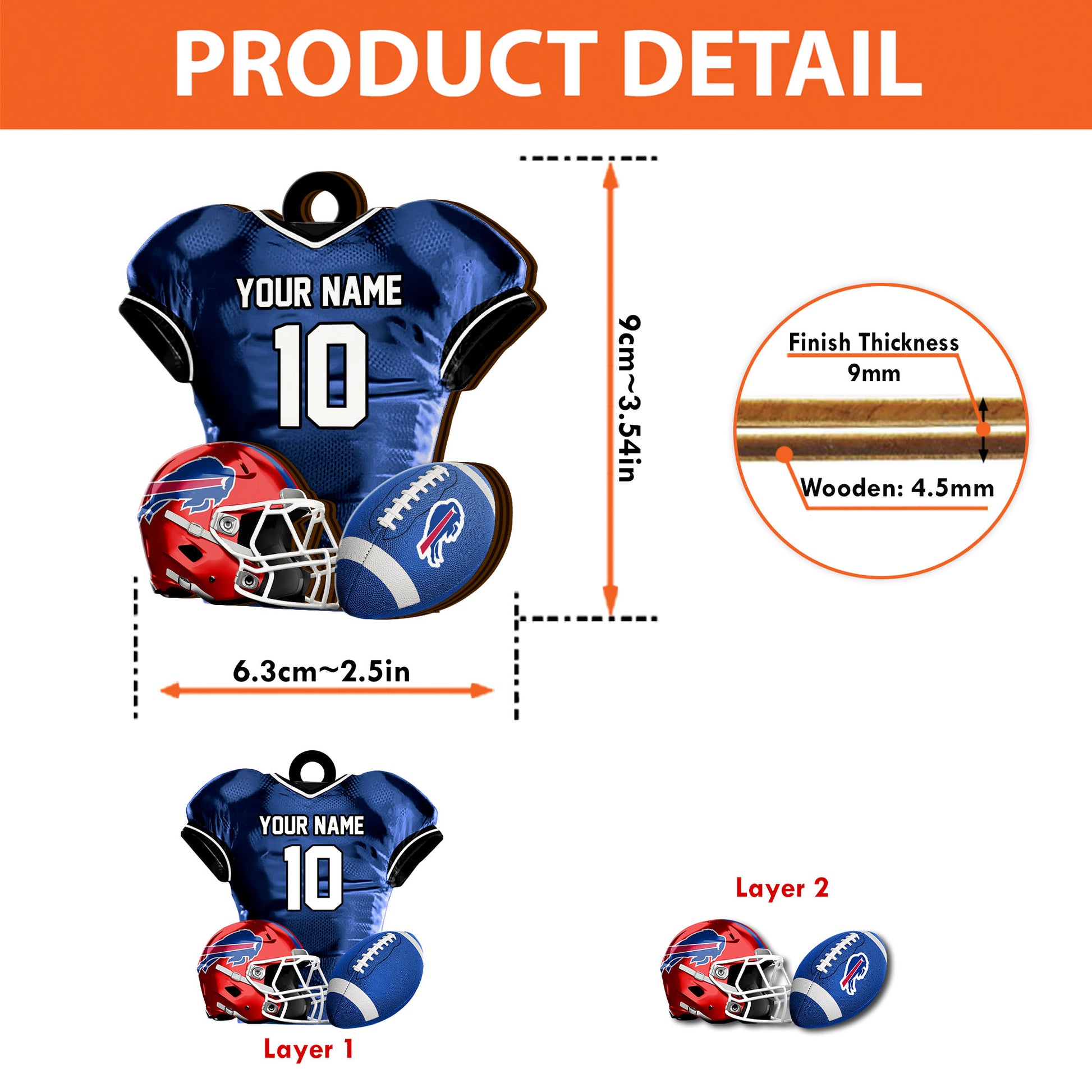 Buffalo Bills 2 Layered Piece Wooden Ornament Custom Name And Number, Sport Team Ornament, Sport Gifts ETRG-52175