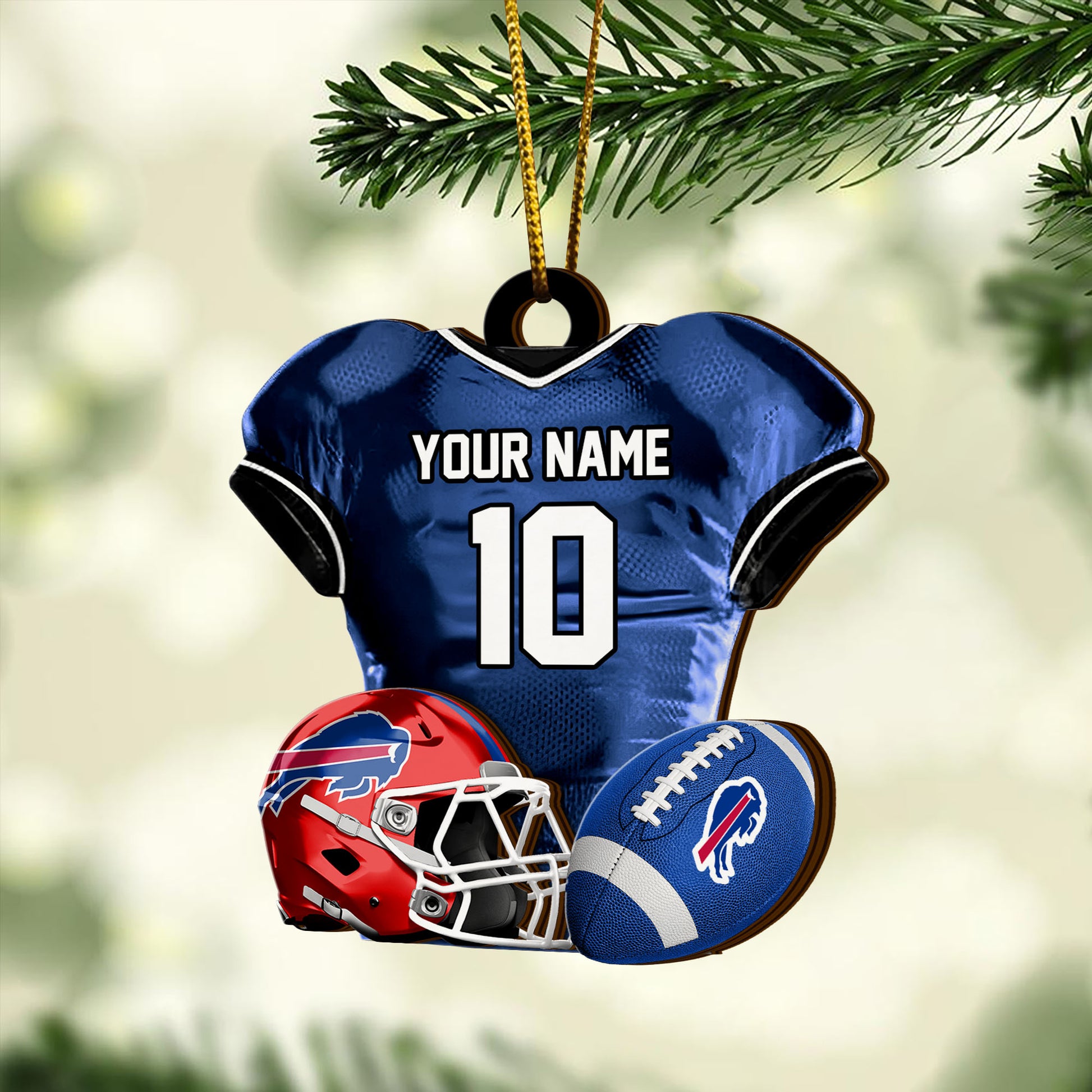 Buffalo Bills 2 Layered Piece Wooden Ornament Custom Name And Number, Sport Team Ornament, Sport Gifts ETRG-52175