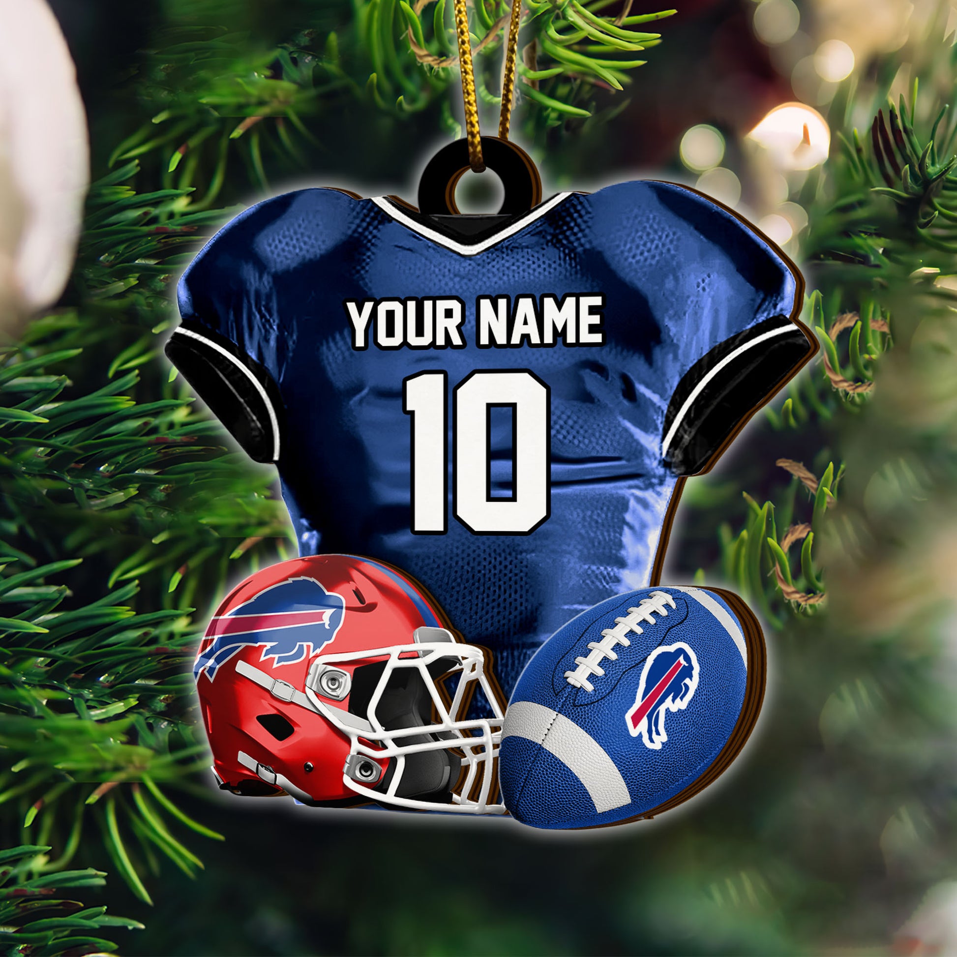 Buffalo Bills 2 Layered Piece Wooden Ornament Custom Name And Number, Sport Team Ornament, Sport Gifts ETRG-52175
