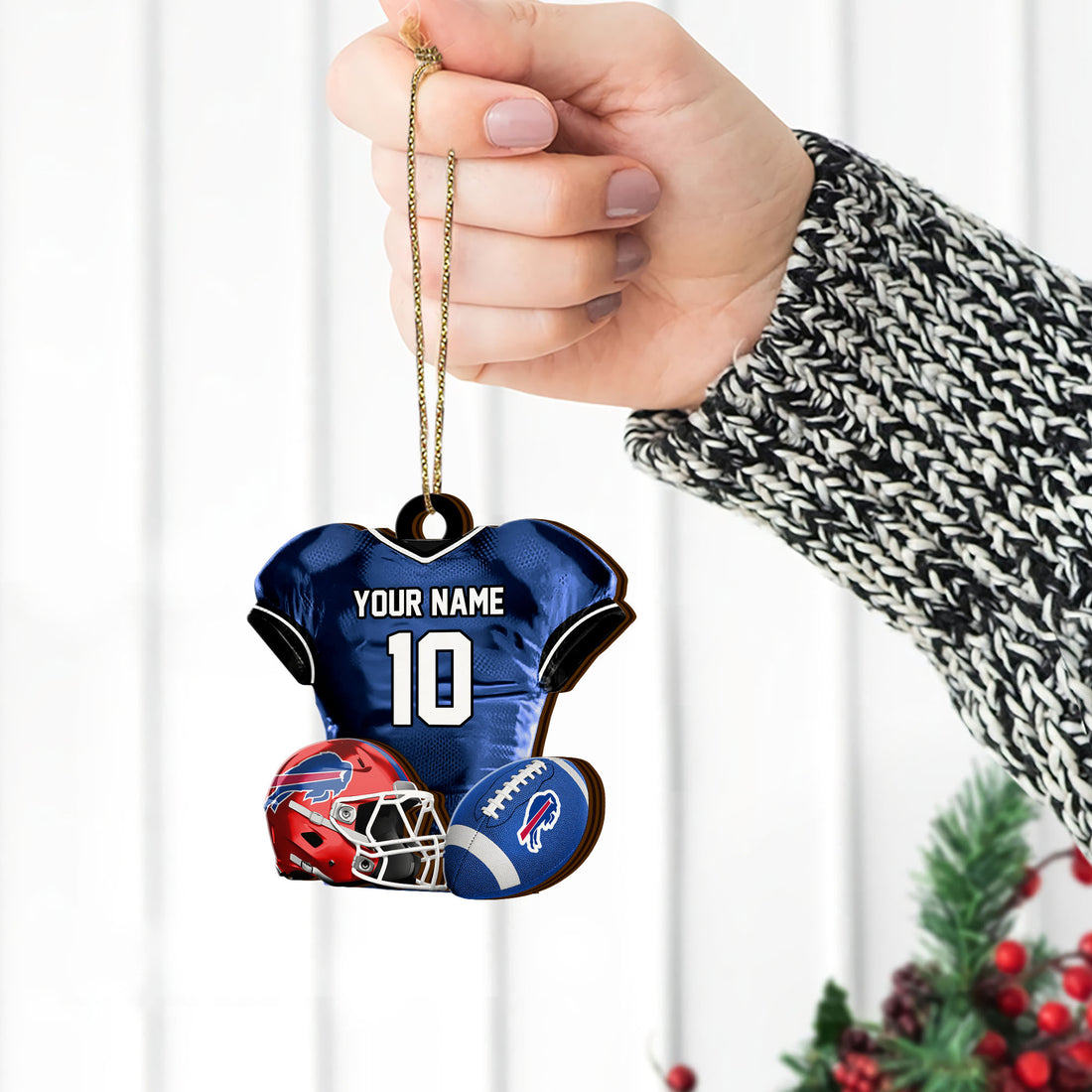 Buffalo Bills 2 Layered Piece Wooden Ornament Custom Name And Number, Sport Team Ornament, Sport Gifts ETRG-52175
