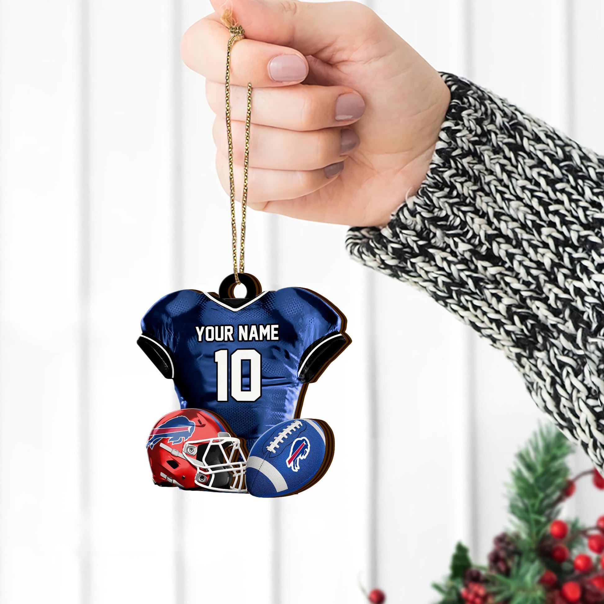Buffalo Bills 2 Layered Piece Wooden Ornament Custom Name And Number, Sport Team Ornament, Sport Gifts ETRG-52175