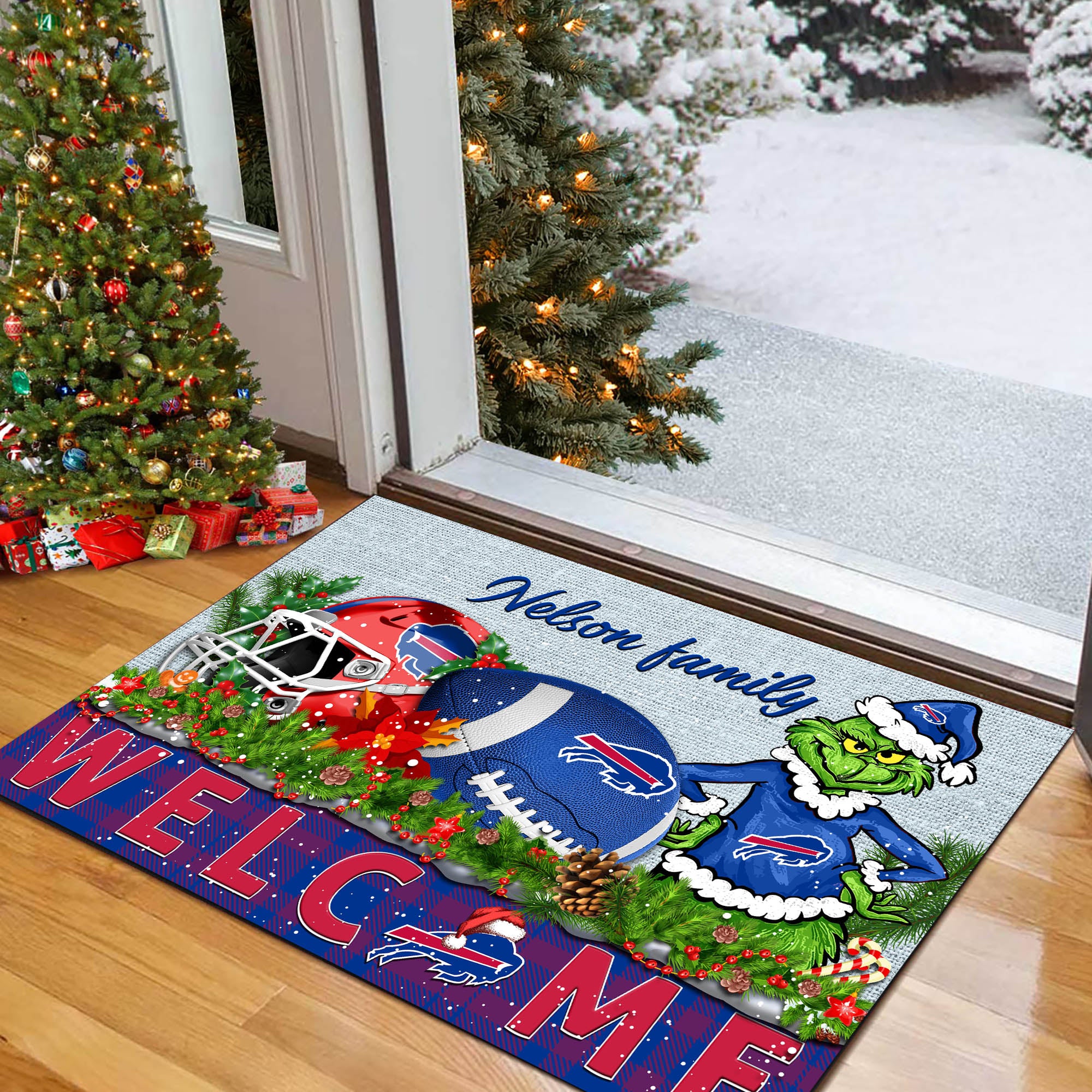 Buffalo Bills Football Team Doormat Personalized Your Family Name, Sport And Grinch Doormat, Football Lovers Gifts, Home Decorations ETHY-53152