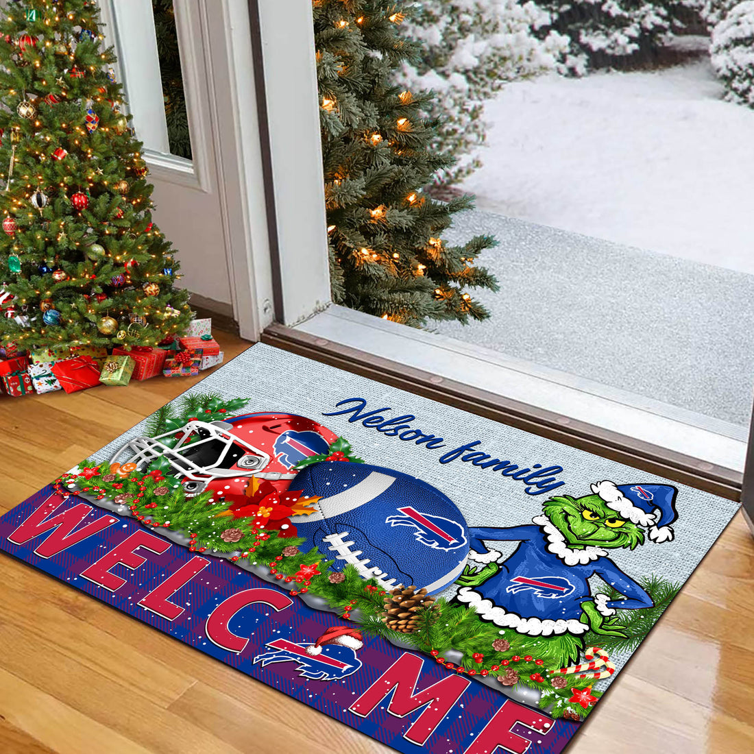 Buffalo Bills Football Team Doormat Personalized Your Family Name, Sport And Grinch Doormat, Football Lovers Gifts, Home Decorations ETHY-53152