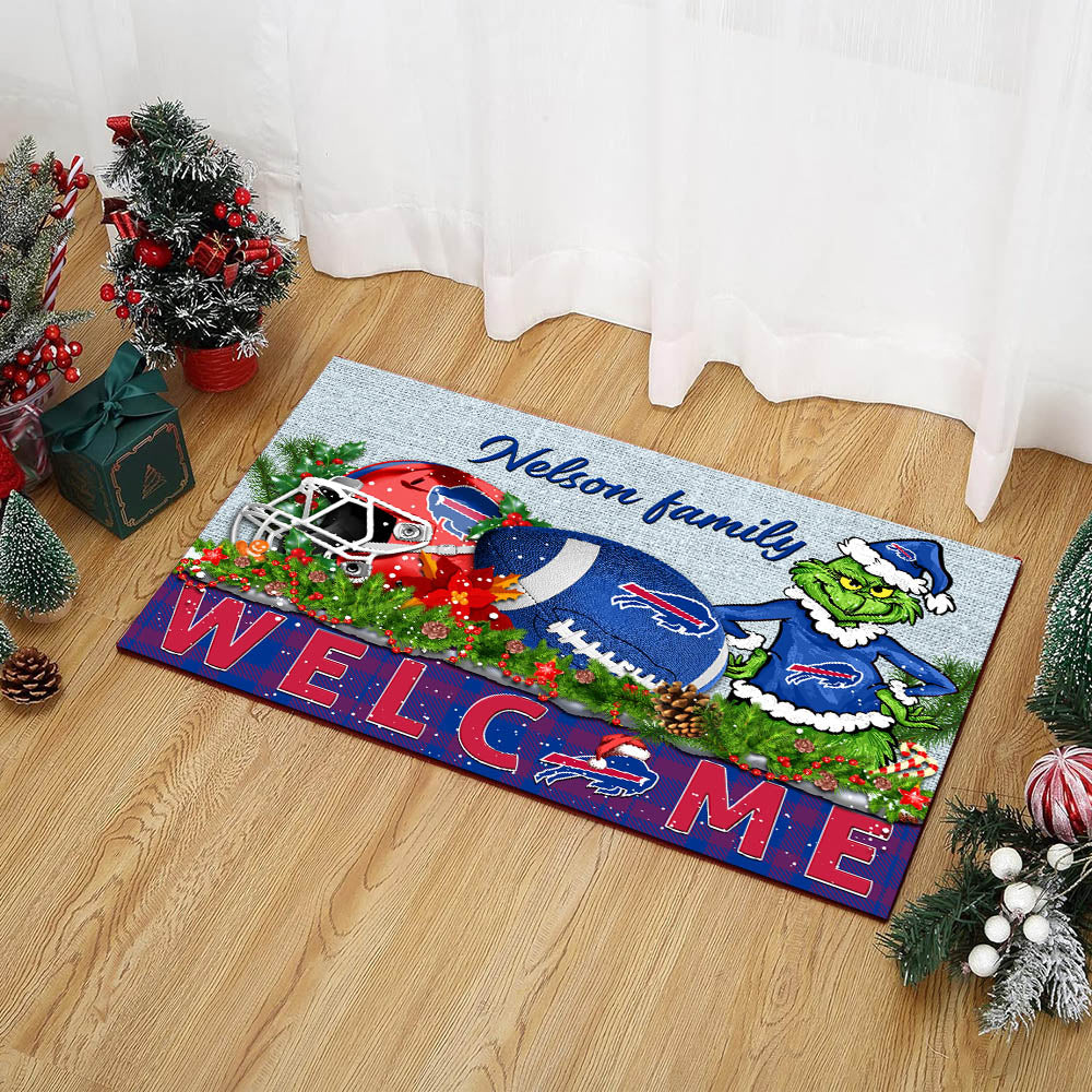 Buffalo Bills Football Team Doormat Personalized Your Family Name, Sport And Grinch Doormat, Football Lovers Gifts, Home Decorations ETHY-53152