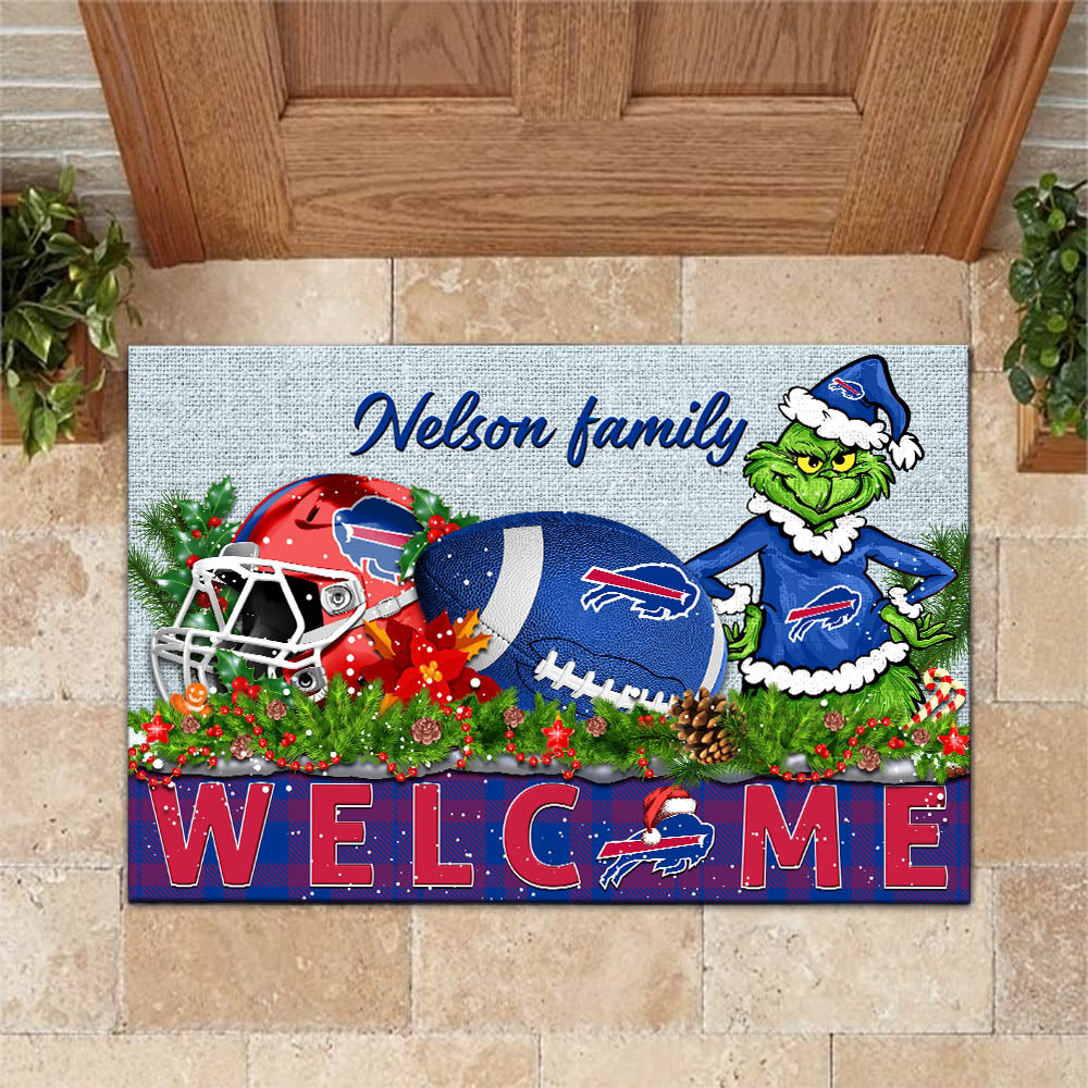 Buffalo Bills Football Team Doormat Personalized Your Family Name, Sport And Grinch Doormat, Football Lovers Gifts, Home Decorations ETHY-53152