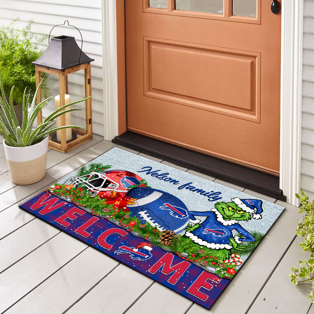 Buffalo Bills Football Team Doormat Personalized Your Family Name, Sport And Grinch Doormat, Football Lovers Gifts, Home Decorations ETHY-53152
