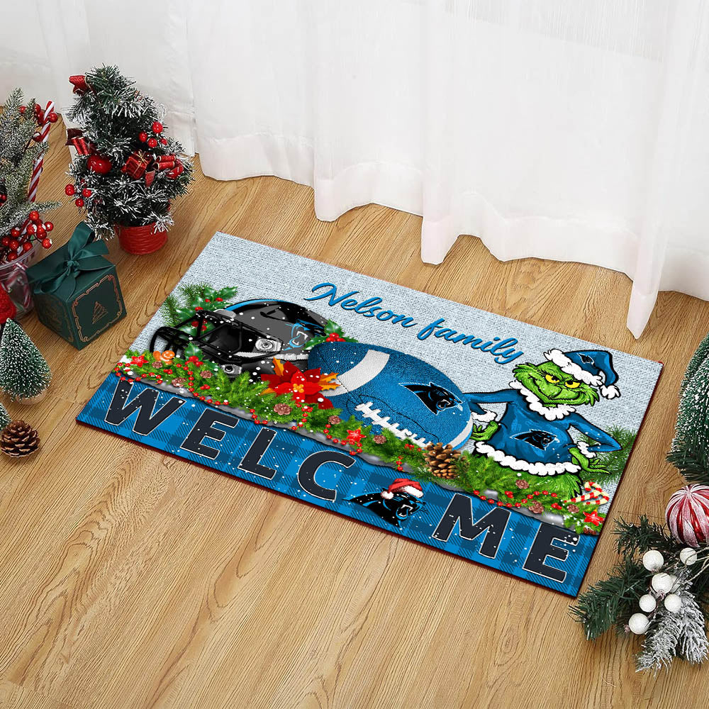 Carolina Panthers Football Team Doormat Personalized Your Family Name, Sport And Grinch Doormat, Football Lovers Gifts, Home Decorations ETHY-53152