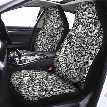 Cartoon Mechanic Pattern Print Universal Fit Car Seat Covers