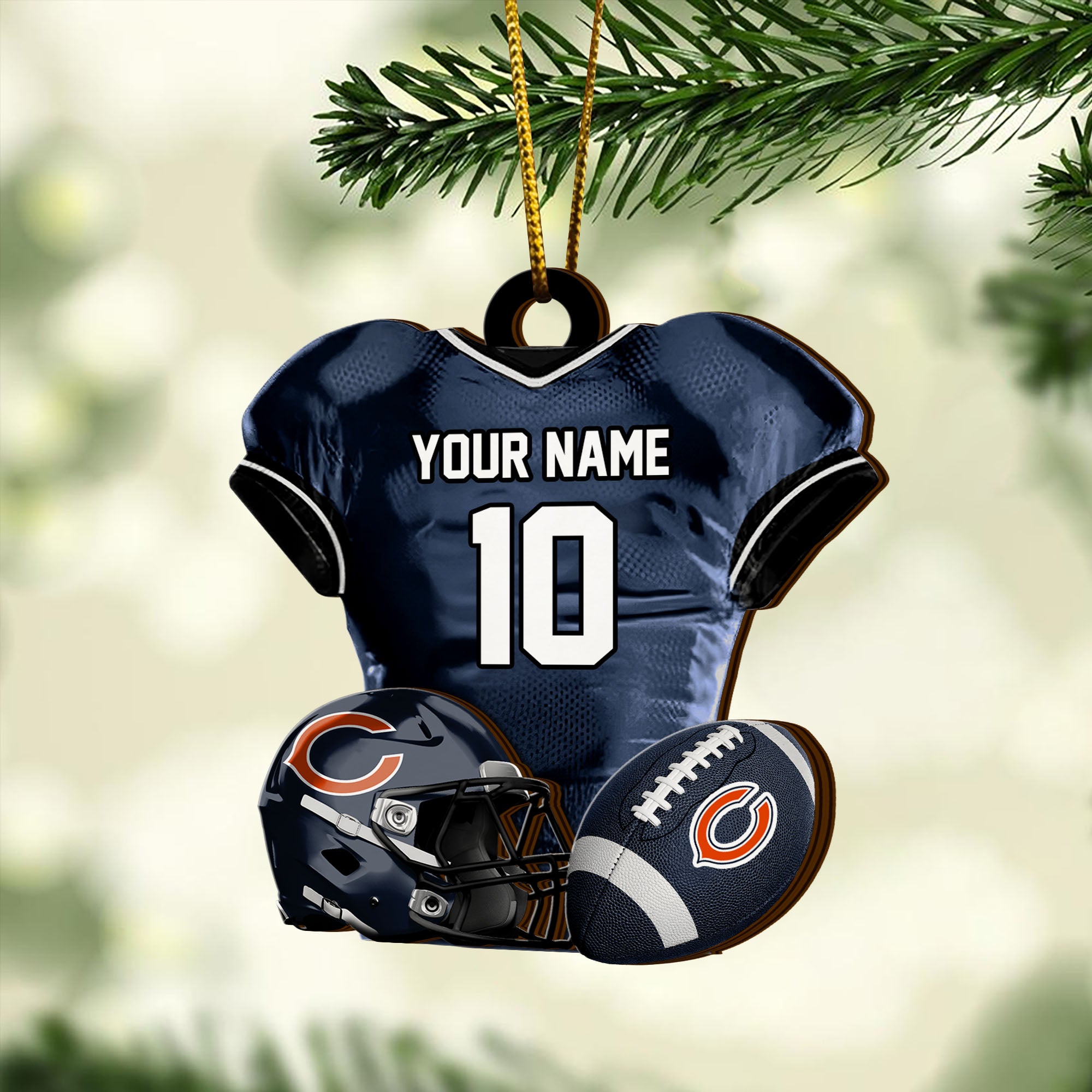 Chicago Bears 2 Layered Piece Wooden Ornament Custom Name And Number, Sport Team Ornament, Sport Gifts ETRG-52175
