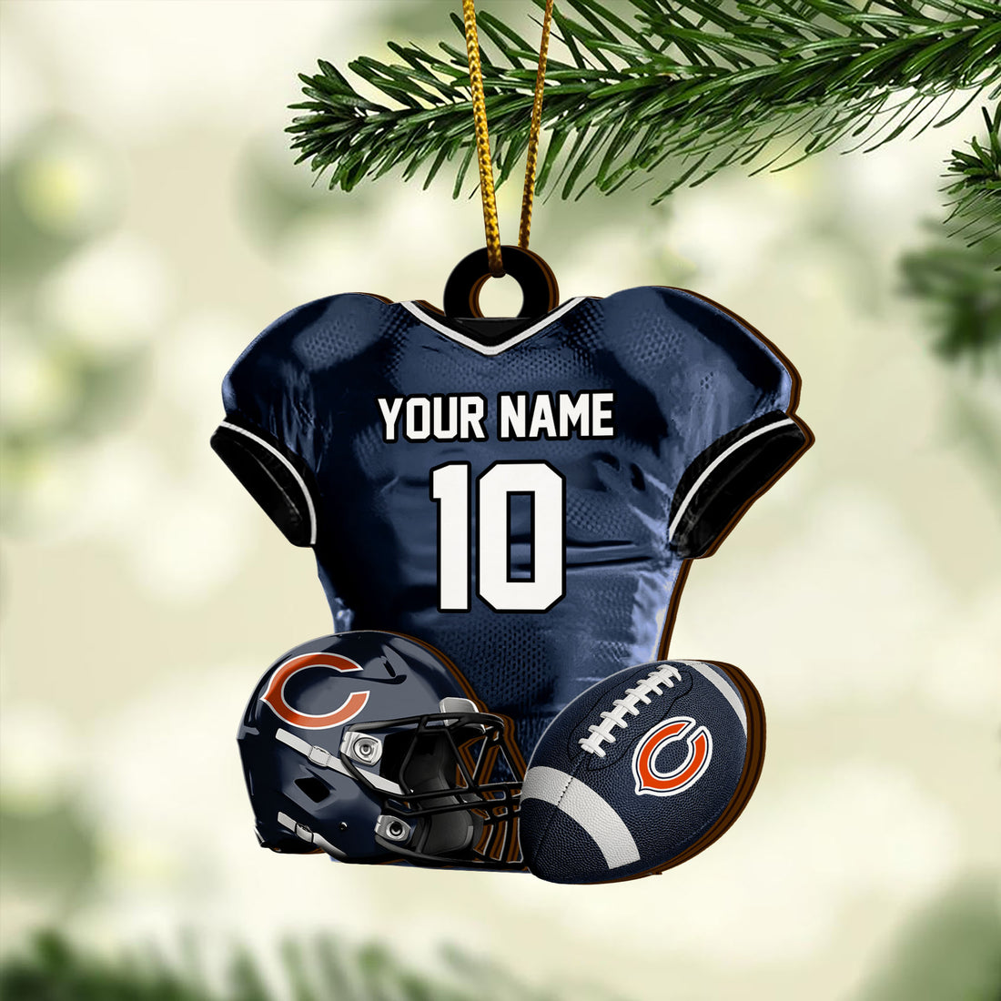 Chicago Bears 2 Layered Piece Wooden Ornament Custom Name And Number, Sport Team Ornament, Sport Gifts ETRG-52175
