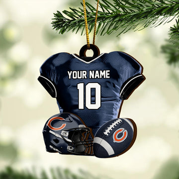 Chicago Bears 2 Layered Piece Wooden Ornament Custom Name And Number, Sport Team Ornament, Sport Gifts ETRG-52175