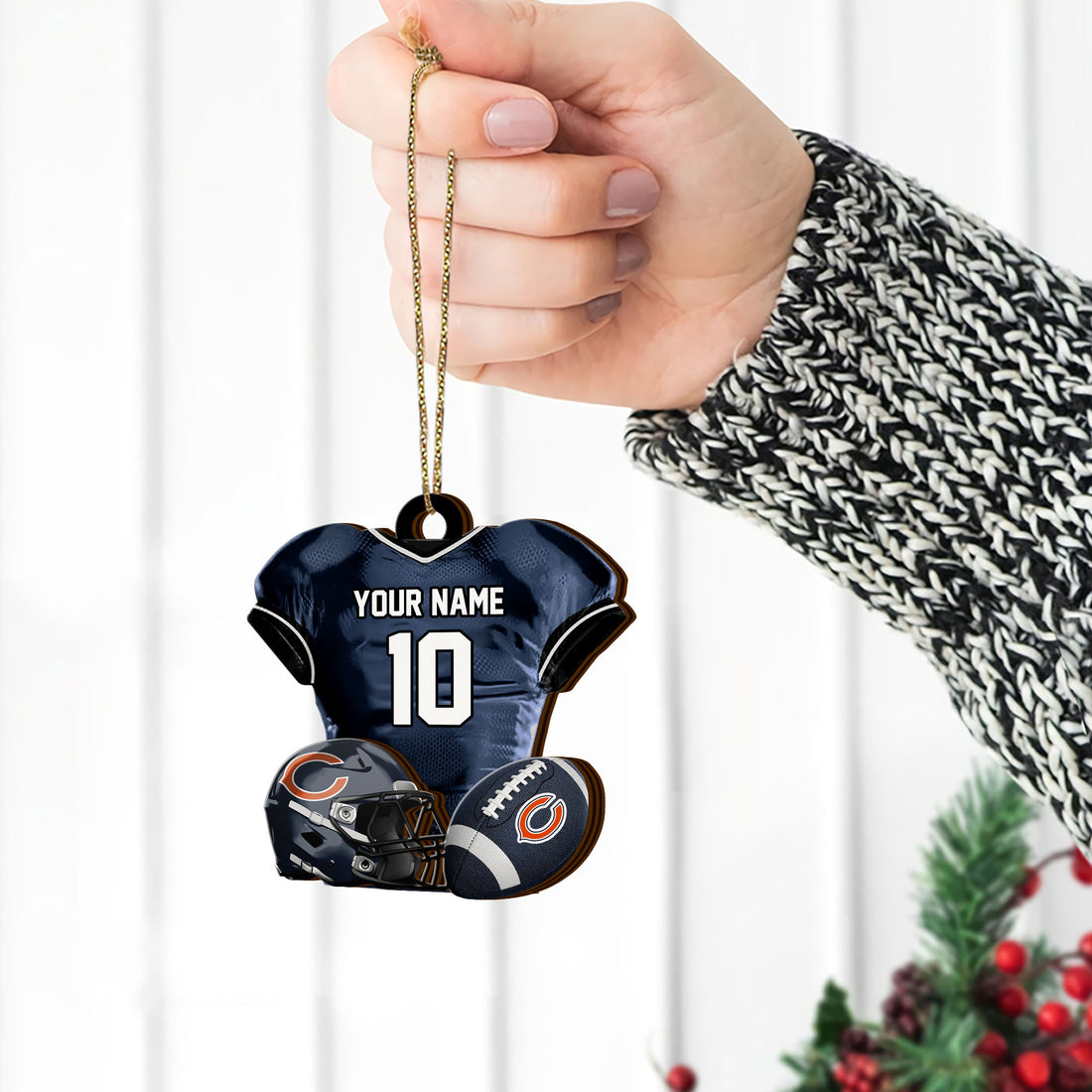 Chicago Bears 2 Layered Piece Wooden Ornament Custom Name And Number, Sport Team Ornament, Sport Gifts ETRG-52175