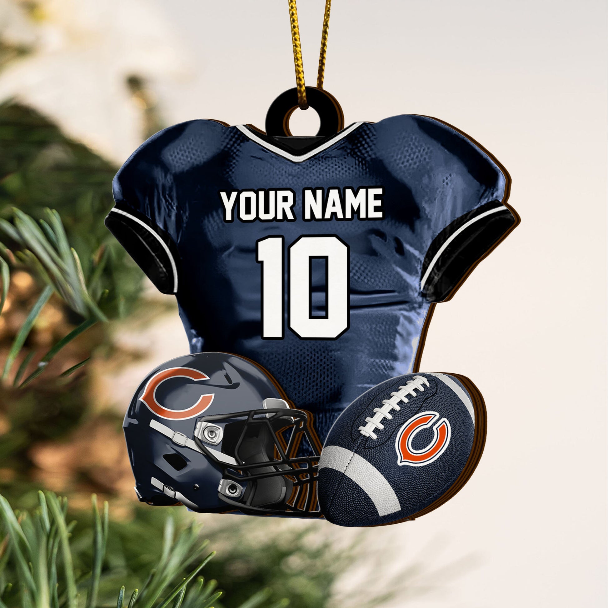 Chicago Bears 2 Layered Piece Wooden Ornament Custom Name And Number, Sport Team Ornament, Sport Gifts ETRG-52175