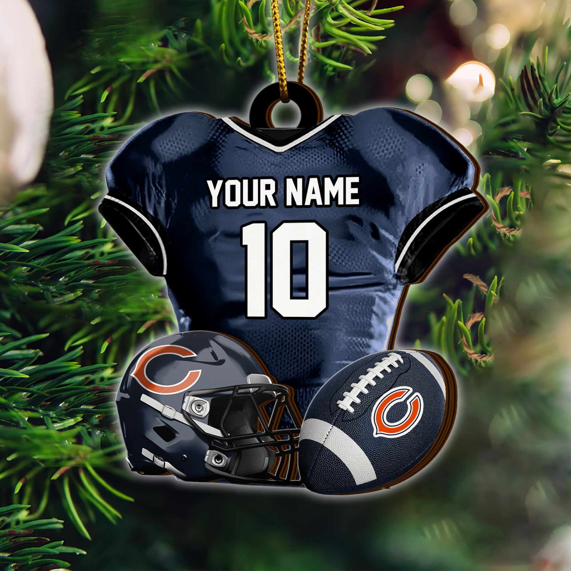 Chicago Bears 2 Layered Piece Wooden Ornament Custom Name And Number, Sport Team Ornament, Sport Gifts ETRG-52175