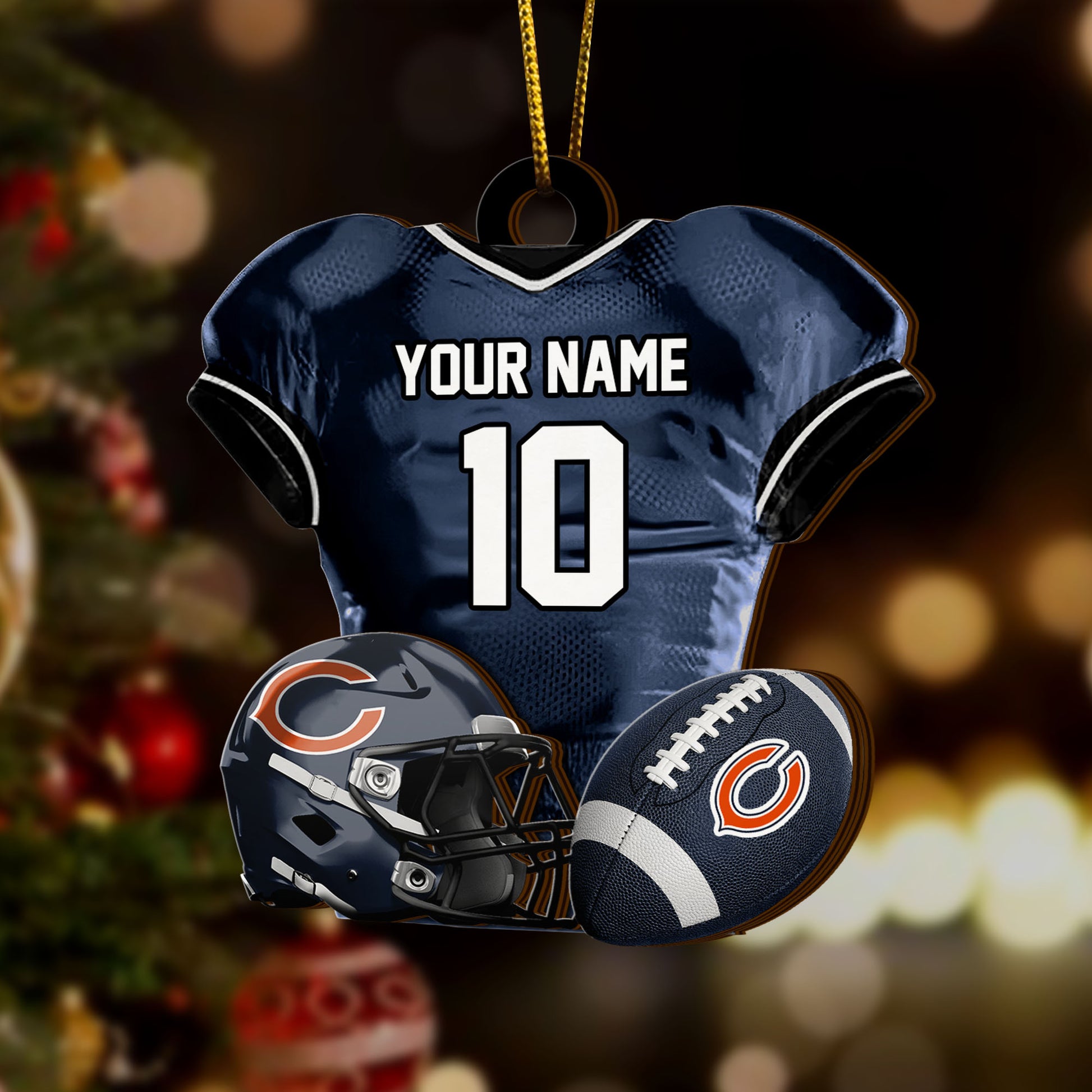Chicago Bears 2 Layered Piece Wooden Ornament Custom Name And Number, Sport Team Ornament, Sport Gifts ETRG-52175