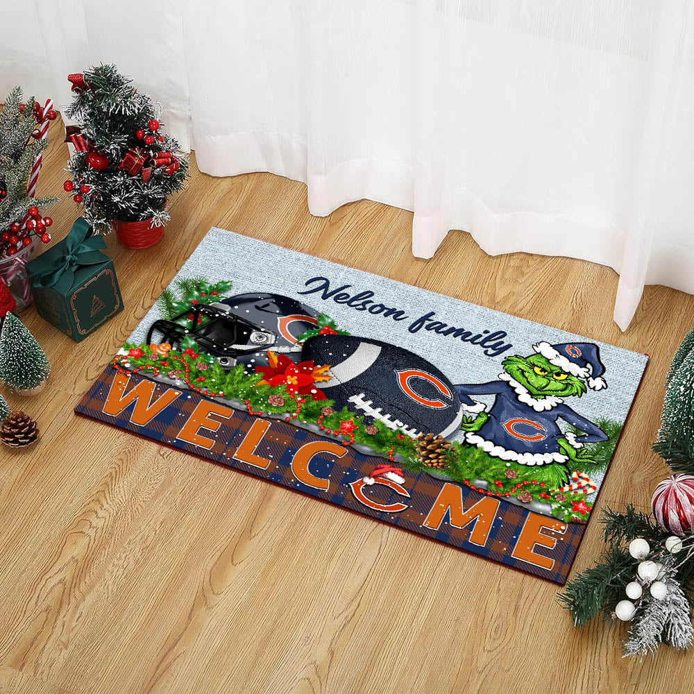 Chicago Bears Football Team Doormat Personalized Your Family Name, Sport And Grinch Doormat, Football Lovers Gifts, Home Decorations ETHY-53152