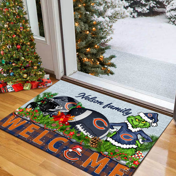 Chicago Bears Football Team Doormat Personalized Your Family Name, Sport And Grinch Doormat, Football Lovers Gifts, Home Decorations ETHY-53152