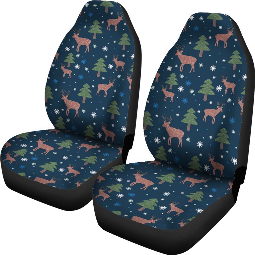 Christmas Tree Moose Pattern Print Car Seat Covers Car Seat Set Of Two Universal Car Seat Cover